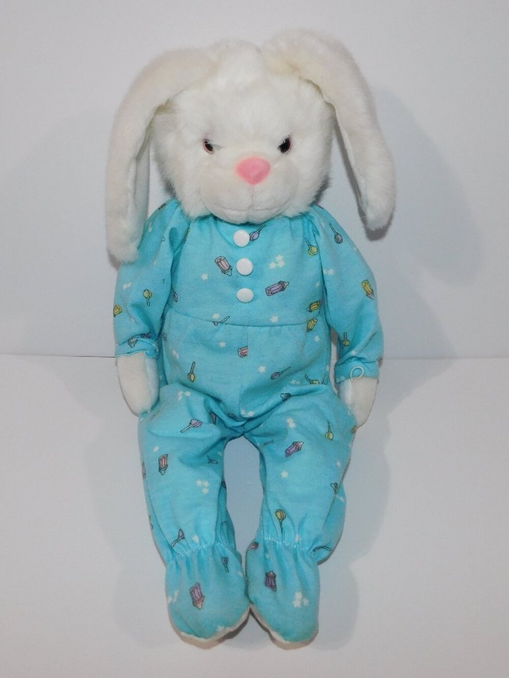 VTG 1996 Little Snoozems White Bunny Rabbit Blue Pajamas Plush 16" Stuffed